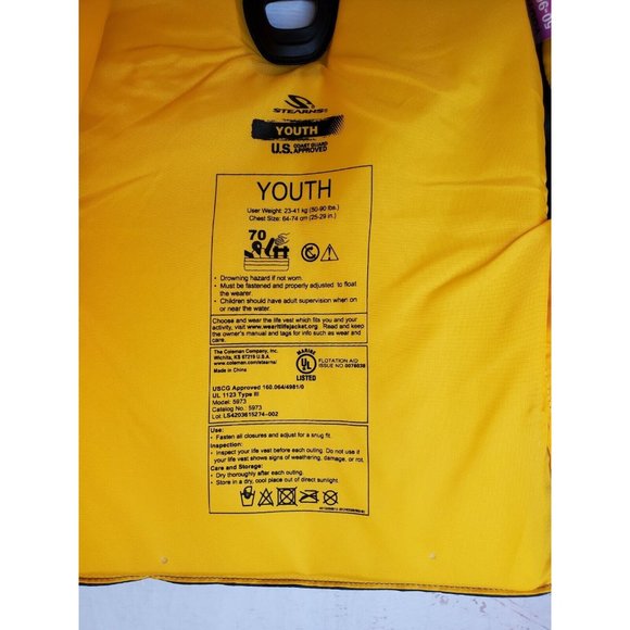 Stearns Infinity Series Coastguard Approved Antimicrobial Youth 50-90Lb Lifevest - Picture 7 of 12